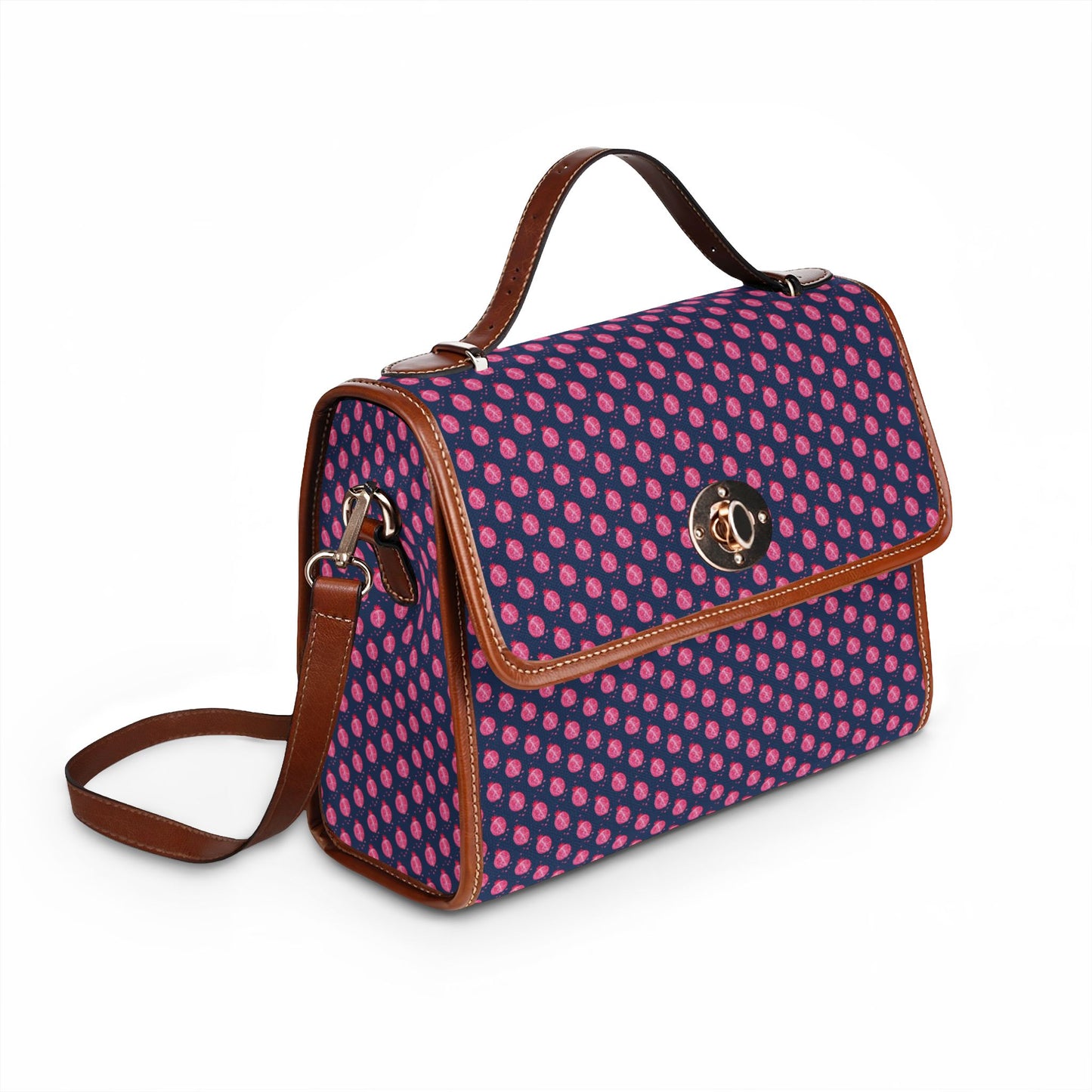 Pomegranate Print Blue Polka Dot Waterproof Canvas Satchel