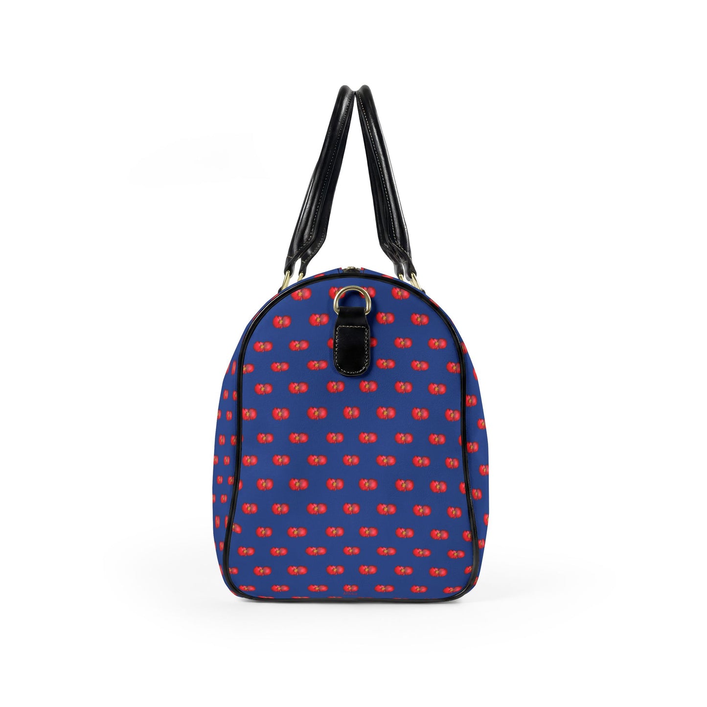 Classic Leather Weekender Bag — Navy Blue with Red Mini Begonias