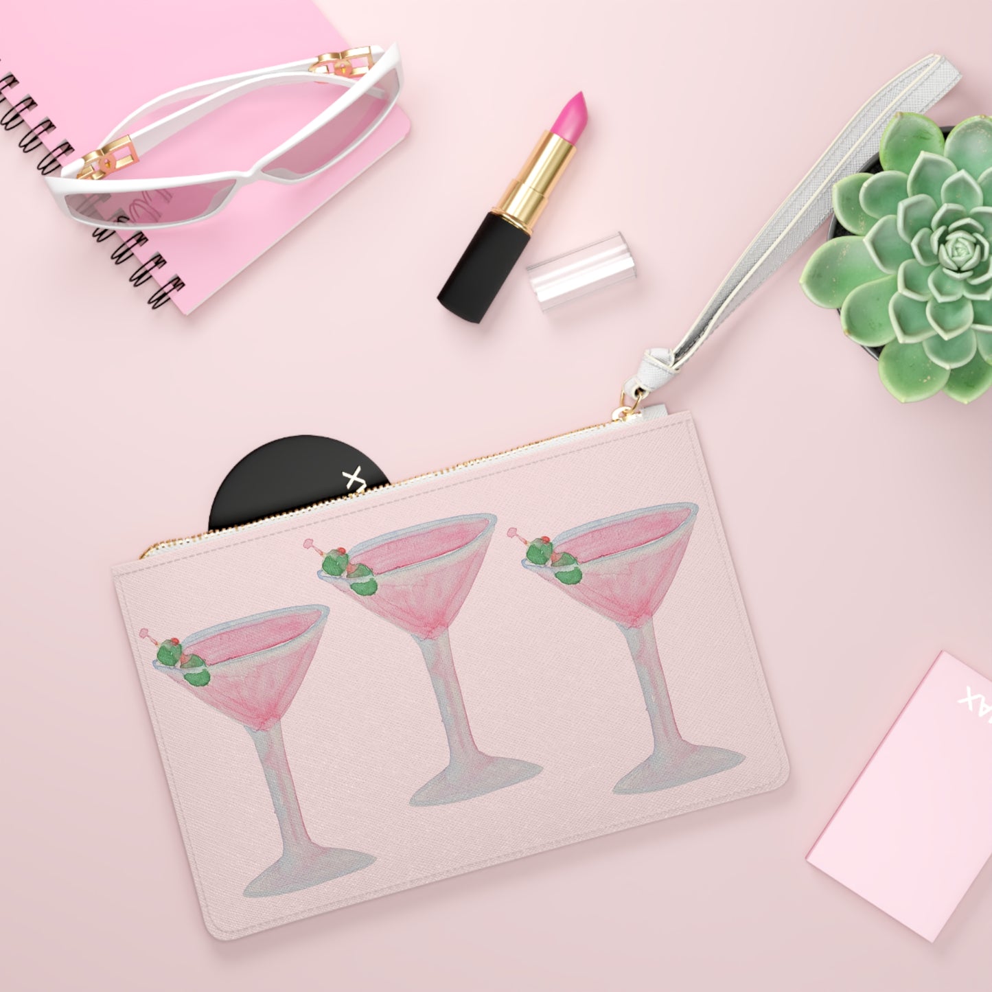 Pink Martini Watercolor Clutch Bag — Cocktail Blush Wristlet Purse