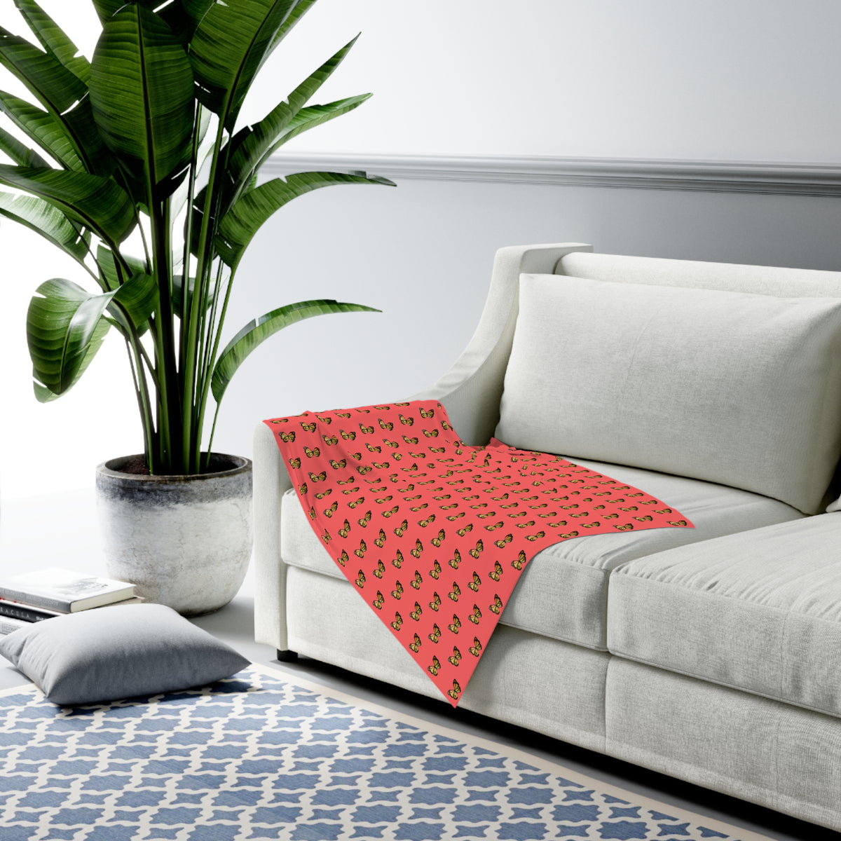 Coral Butterfly Baby Swaddle Blanket — Soft Newborn Wrap