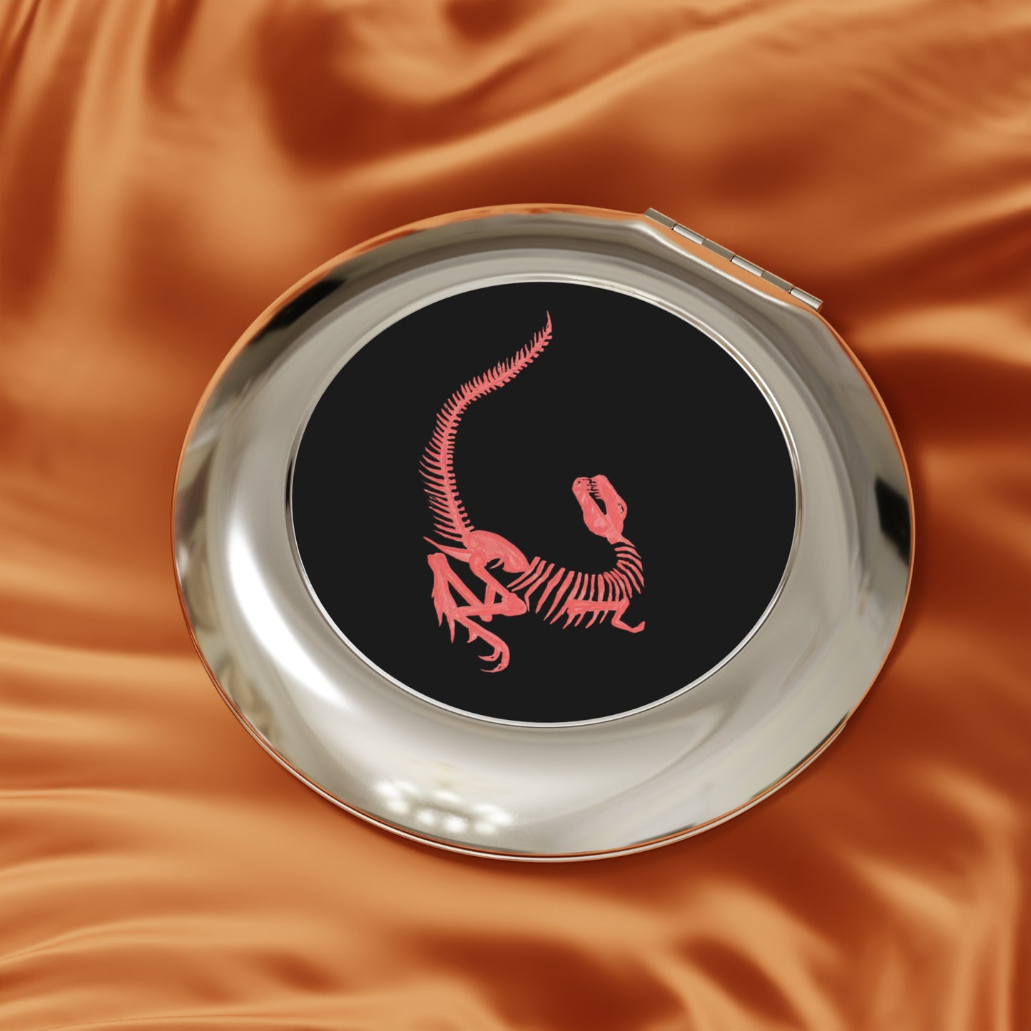 Pink Dinosaur Fossil Black Compact Travel Mirror | Wildlife Pocket Mirror