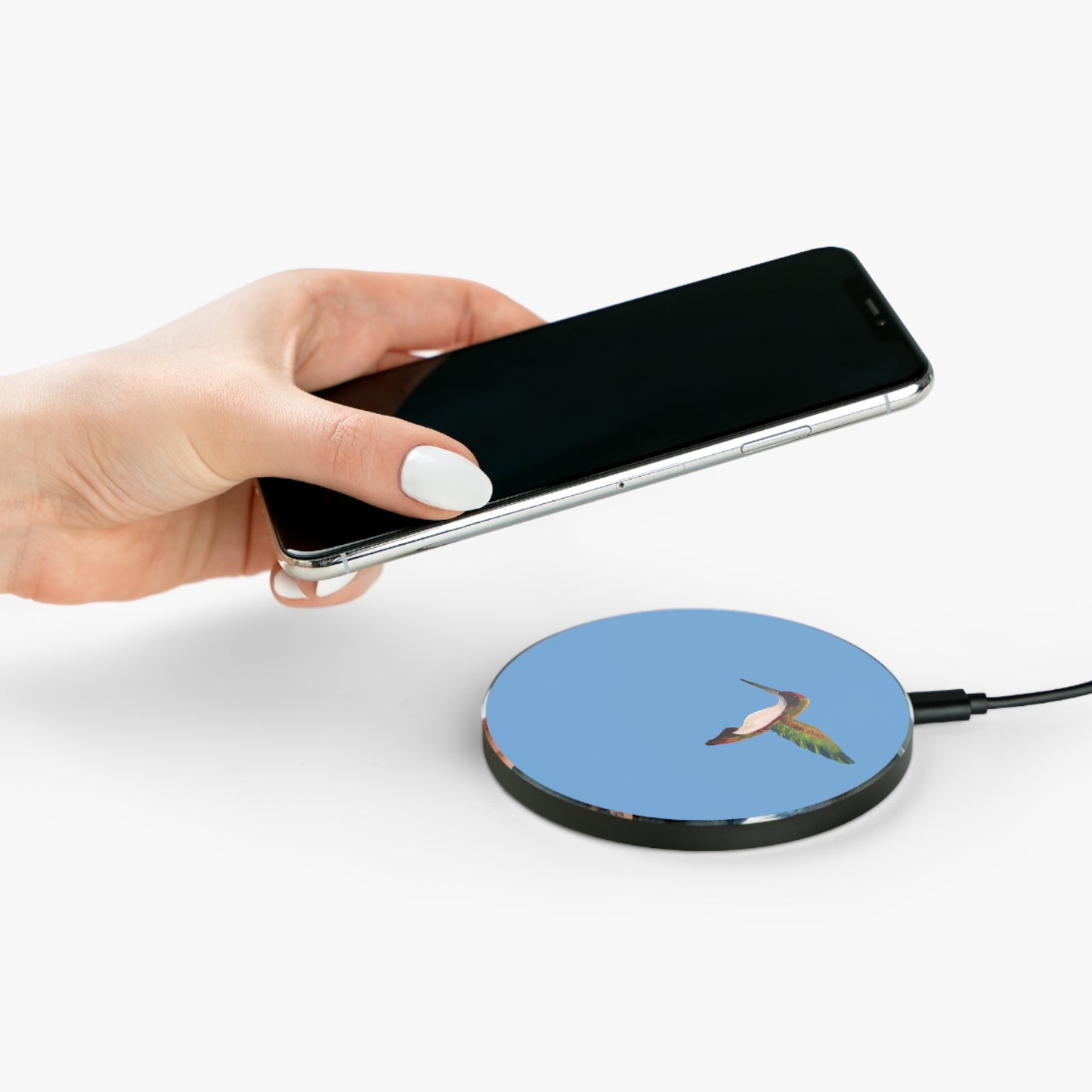 Hummingbird Wireless Charger — Slim Fast Wireless Charging Pad with Blue Hummingbird Design