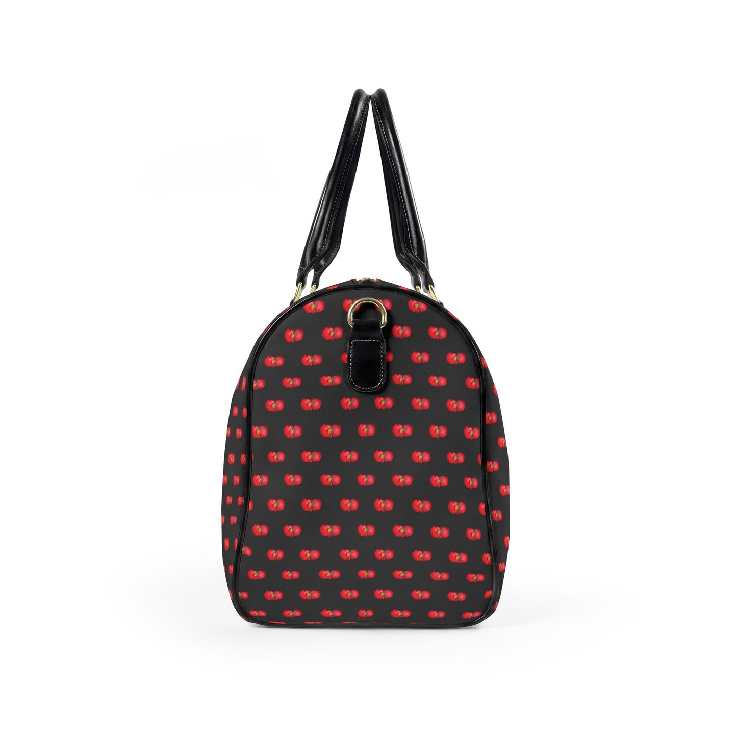 Classic Leather Weekender Bag — Black with Red Mini Begonias Floral Pattern