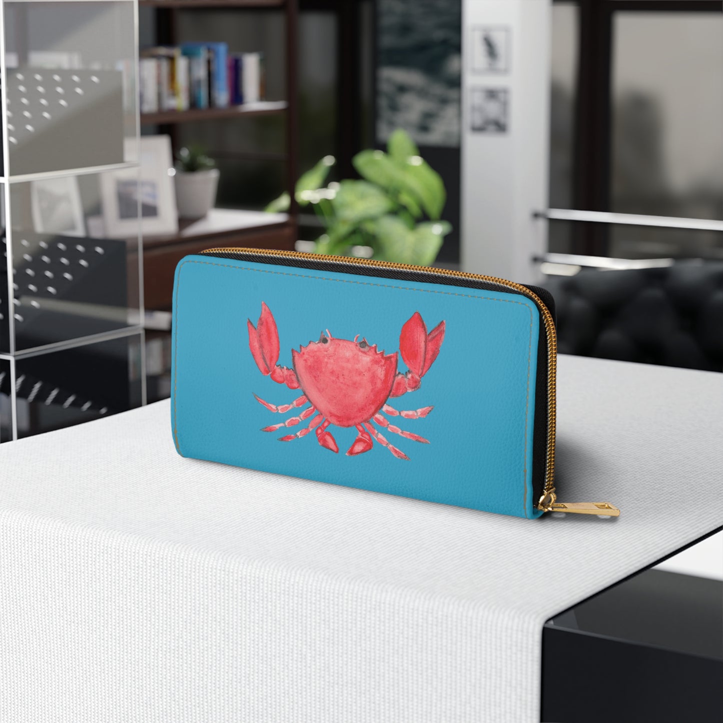 Cute Crabby Red Watercolor Crab Zipper Wallet