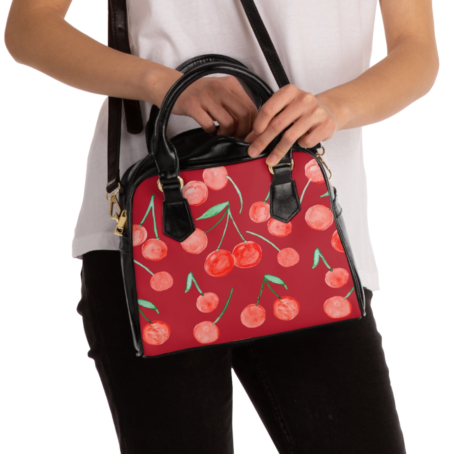Cherry Pattern Shoulder Handbag | Red Cherry Print Bag