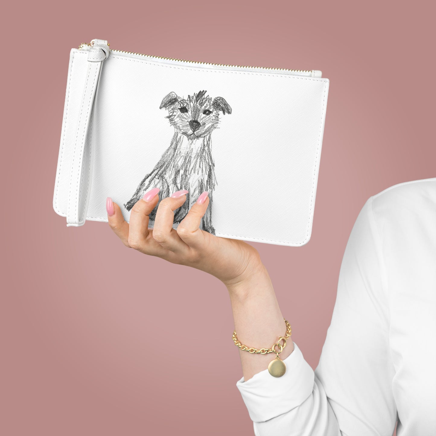 Patterdale Dog Sketch Clutch Bag — Hand-Drawn Puppy Wristlet Purse