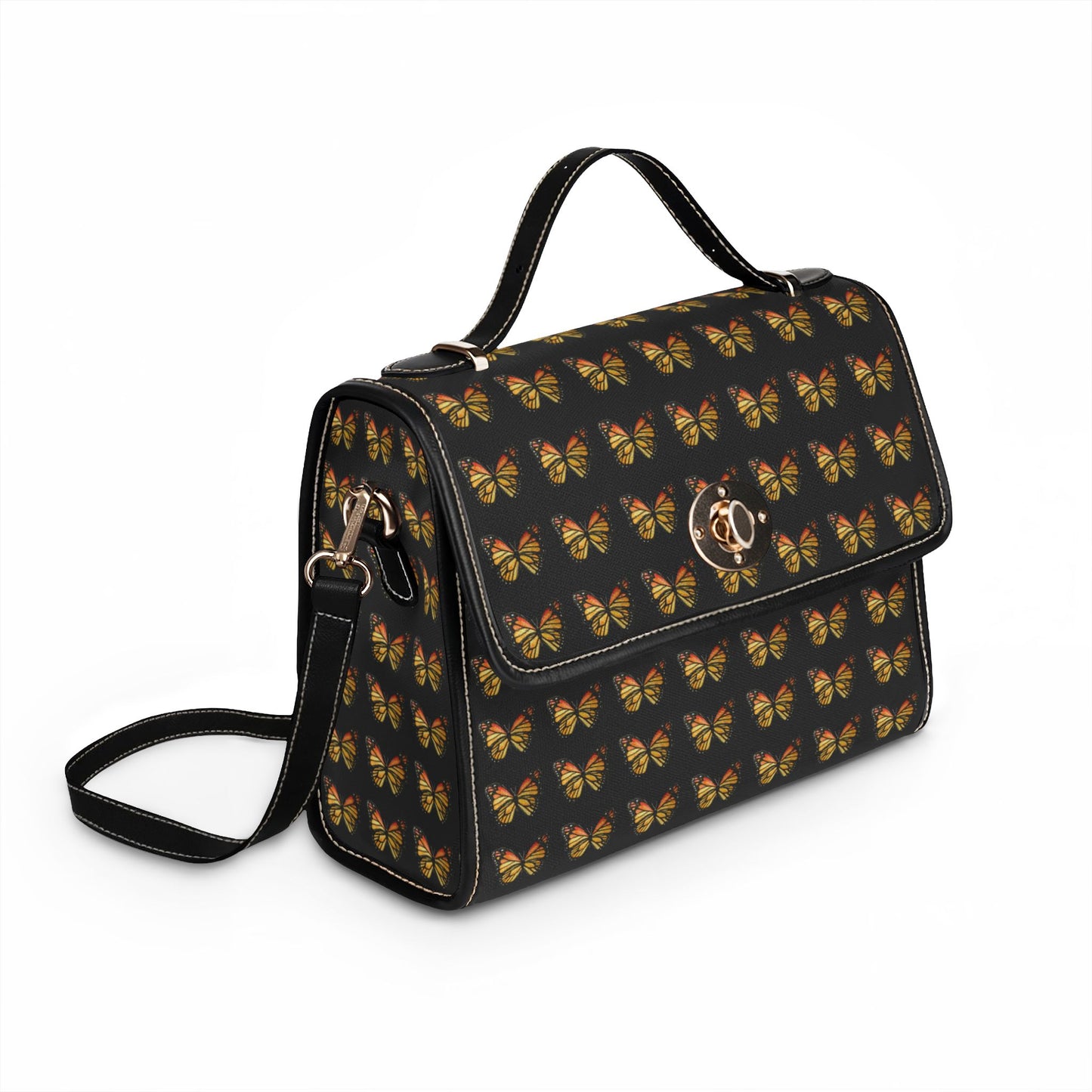 Butterfly Pattern Canvas Tote — Black Waterproof Bag