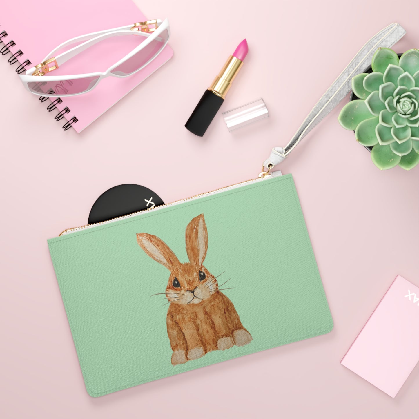 Bunny Clutch Bag — Watercolor Rabbit Saffiano Wristlet