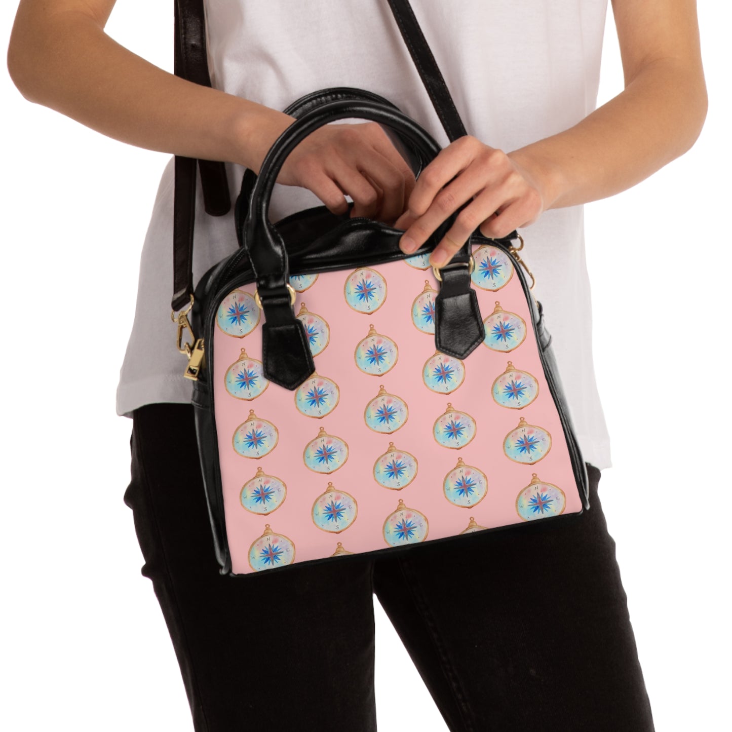 Watercolor Compass Shoulder Handbag — Travel the World