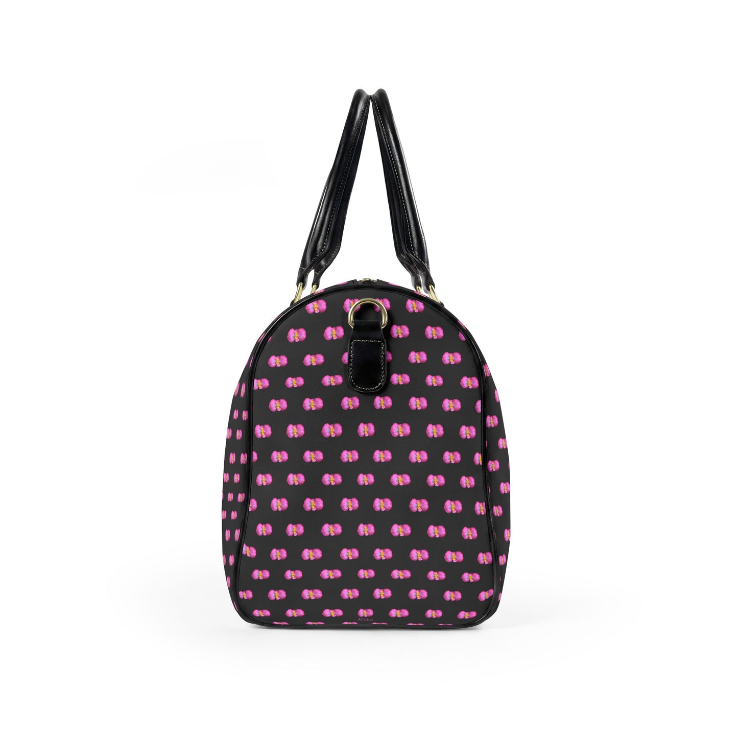 Classic Leather Weekender Bag — Black with Pink Mini Begonias