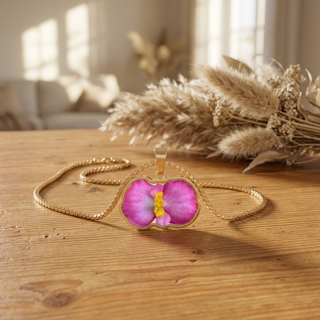 Pink Begonia Cutout Pendant Necklace