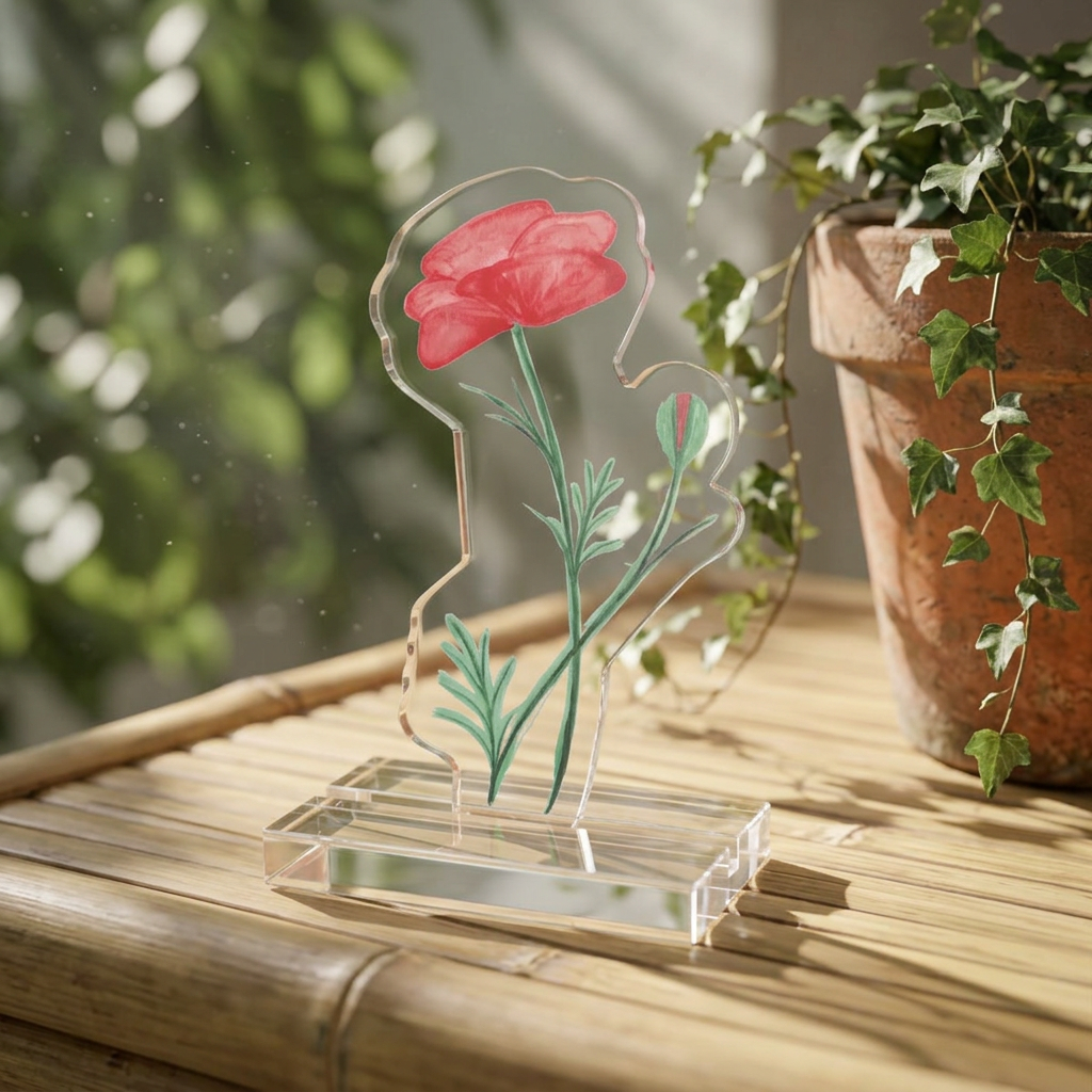 Poppy Floral Acrylic Cutout Standee — Desk Display Keepsake