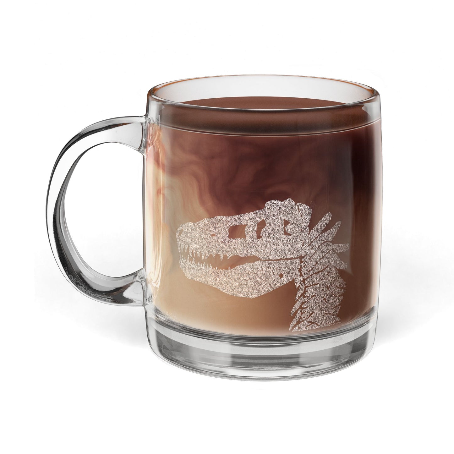 Engraved Dinosaur Glass Coffee Mug — Classic 12.25 oz Clear Mug with Subtle T.Rex Etched Design