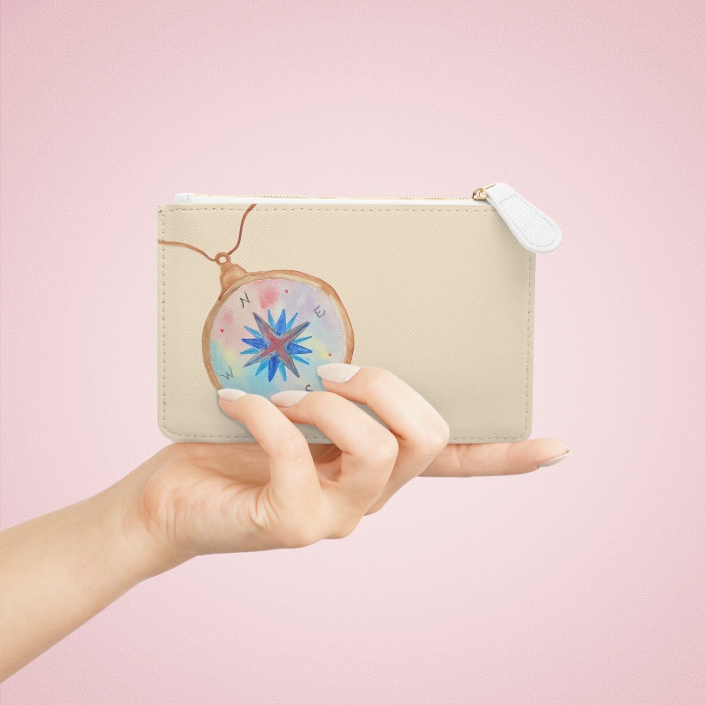 Mini Clutch Bag — Watercolor Compass Coin Purse | Travel-Inspired, Boho Gift