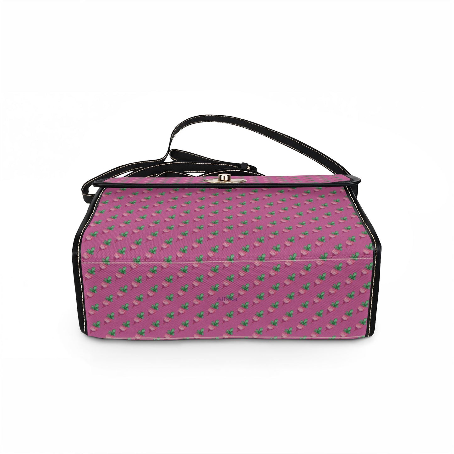 Pink Floral Radish Print Waterproof Canvas Crossbody Satchel