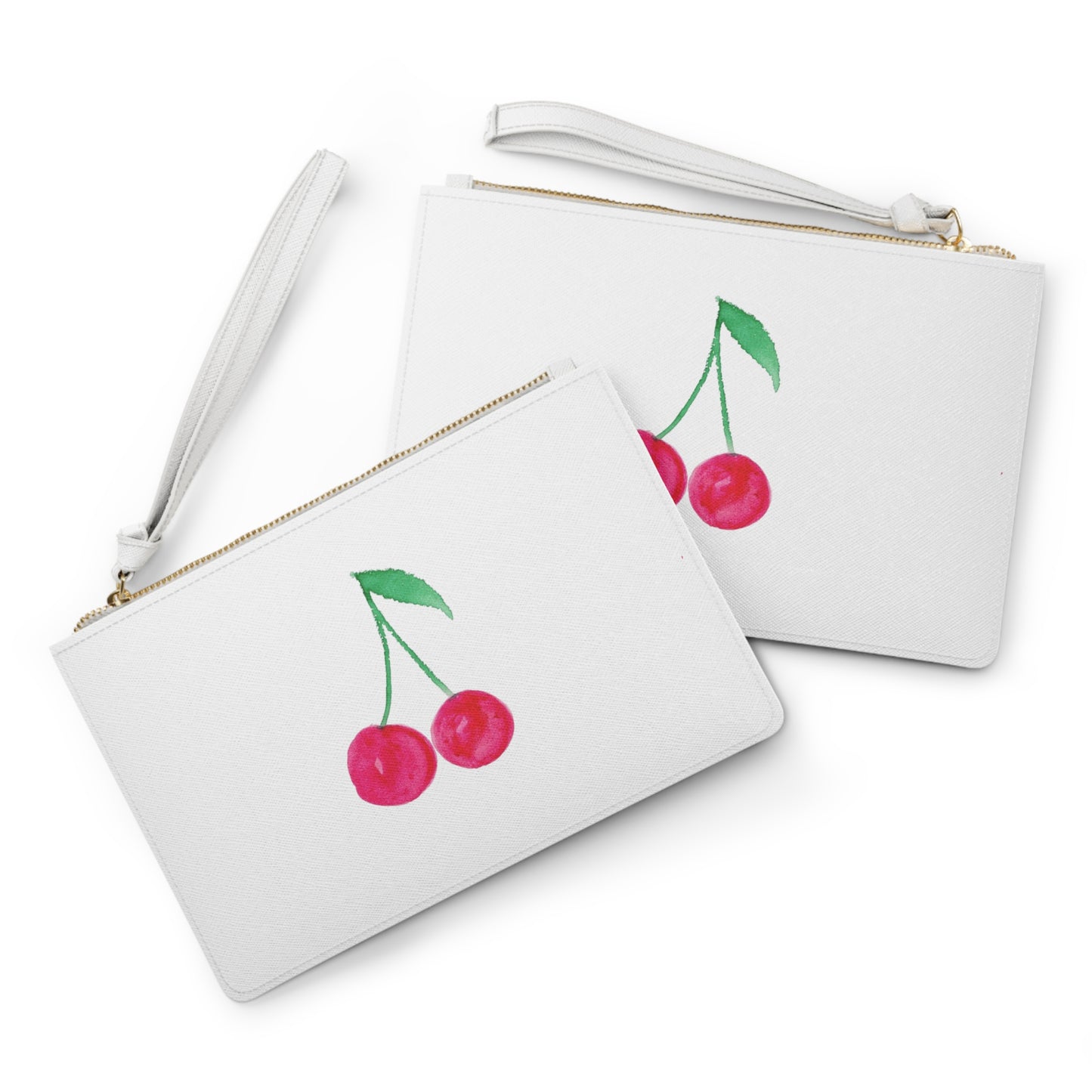 Watercolor Cherry Sketch Clutch Bag — Retro Fruit Wristlet Purse