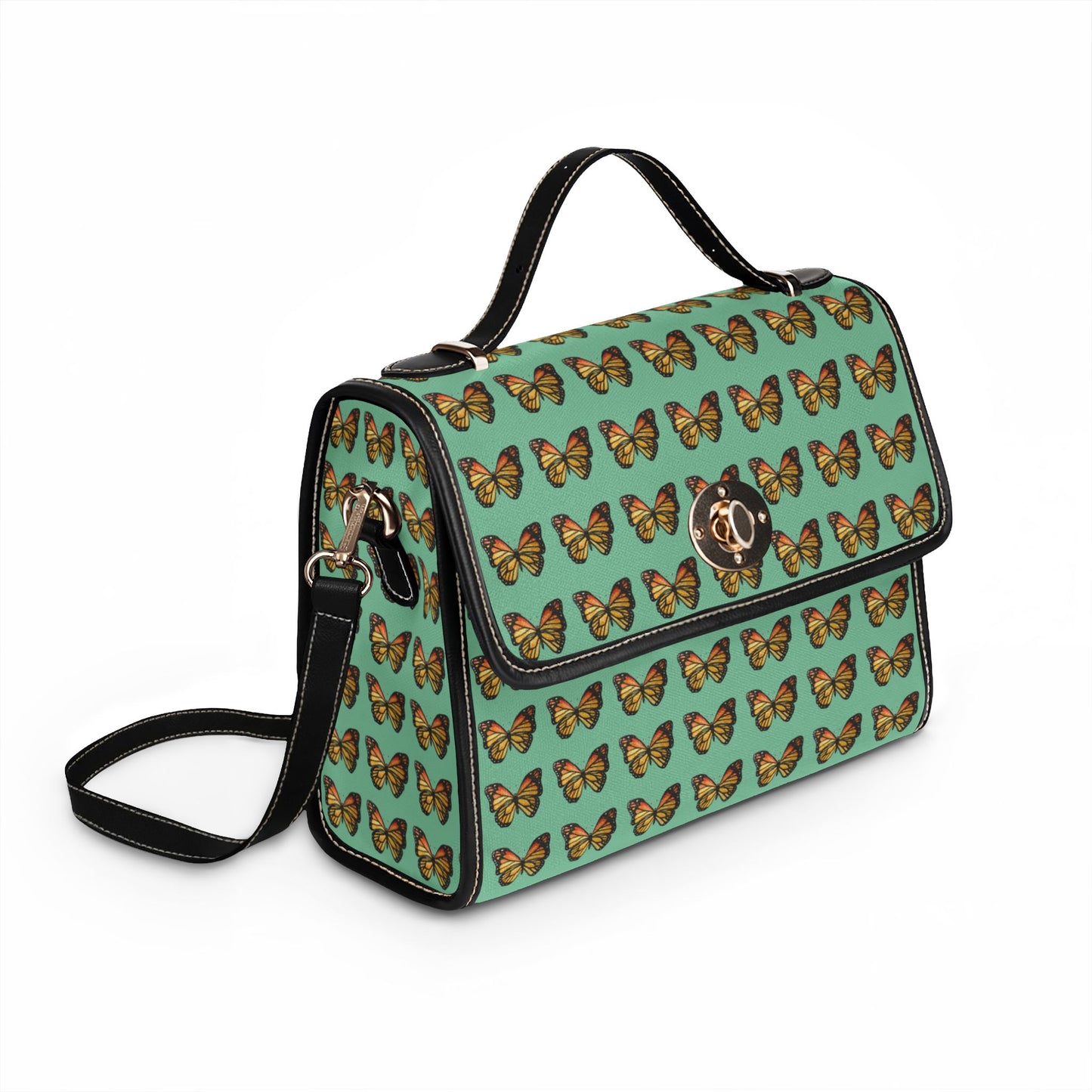 Butterfly Pattern Canvas Tote — Retro Green Waterproof Bag