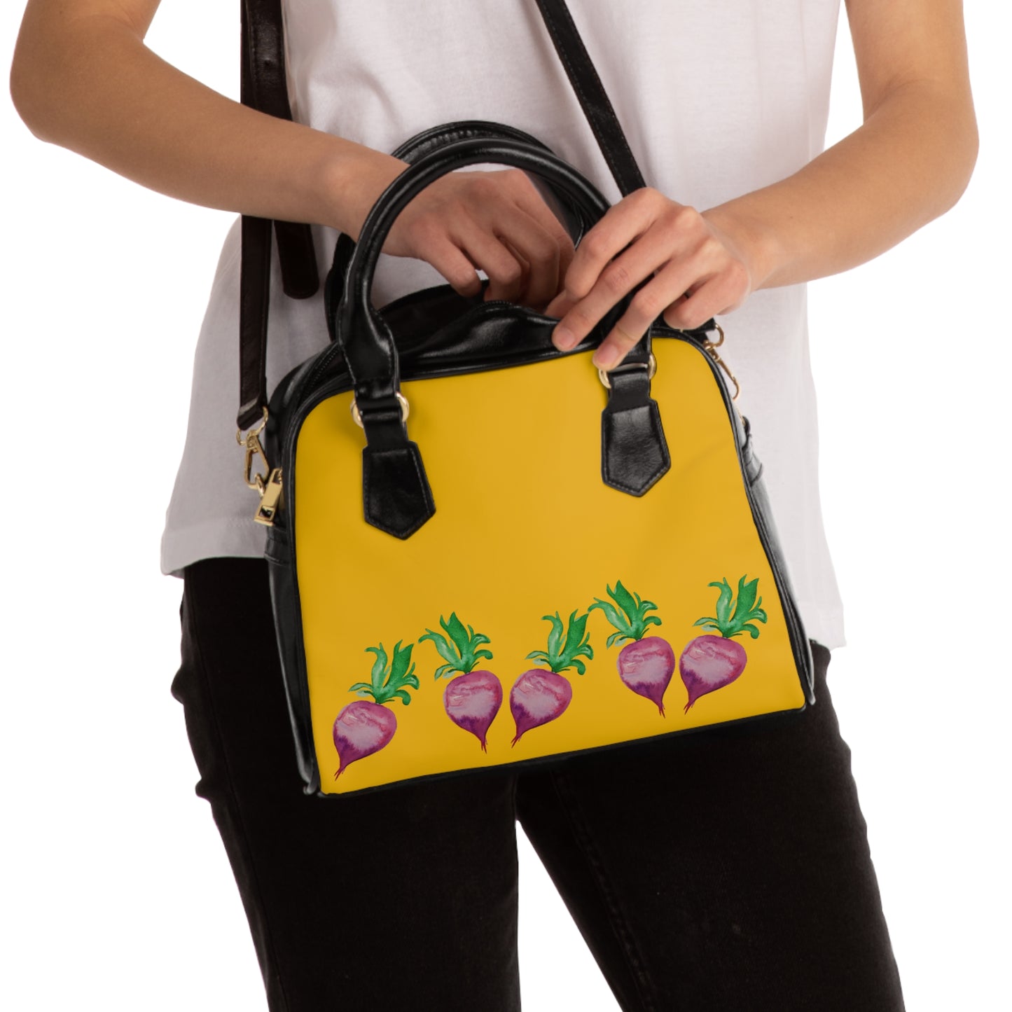 Watercolor Radish Print Yellow Shoulder Handbag
