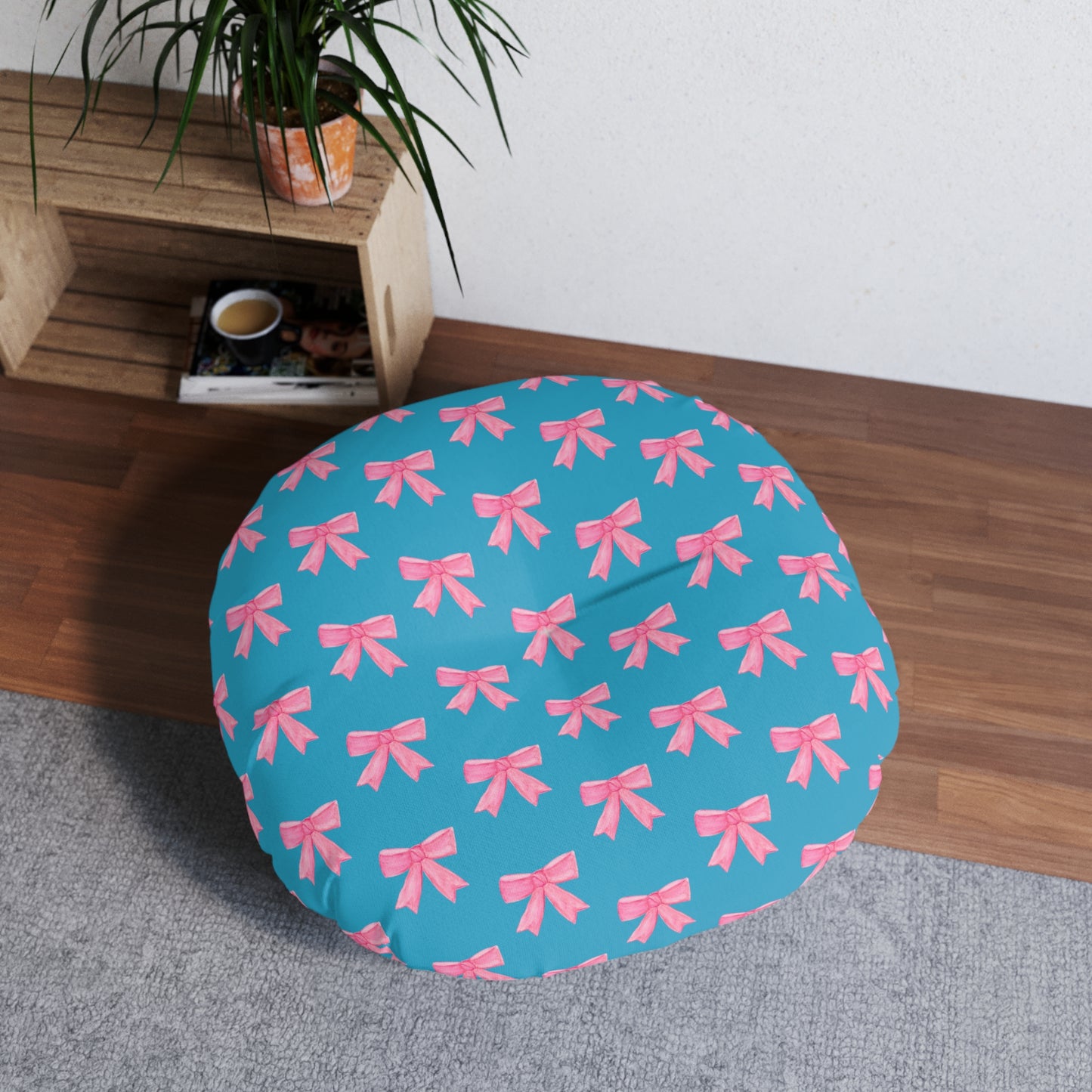 Pink Bow Floor Pillow — Turquoise