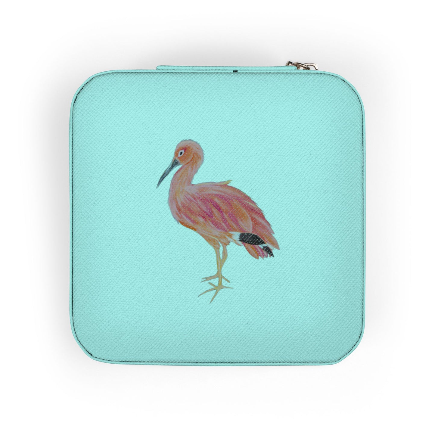 Pink Ibis Bird Jewelry Travel Case — Compact Organizer for Rings, Earrings & Necklaces