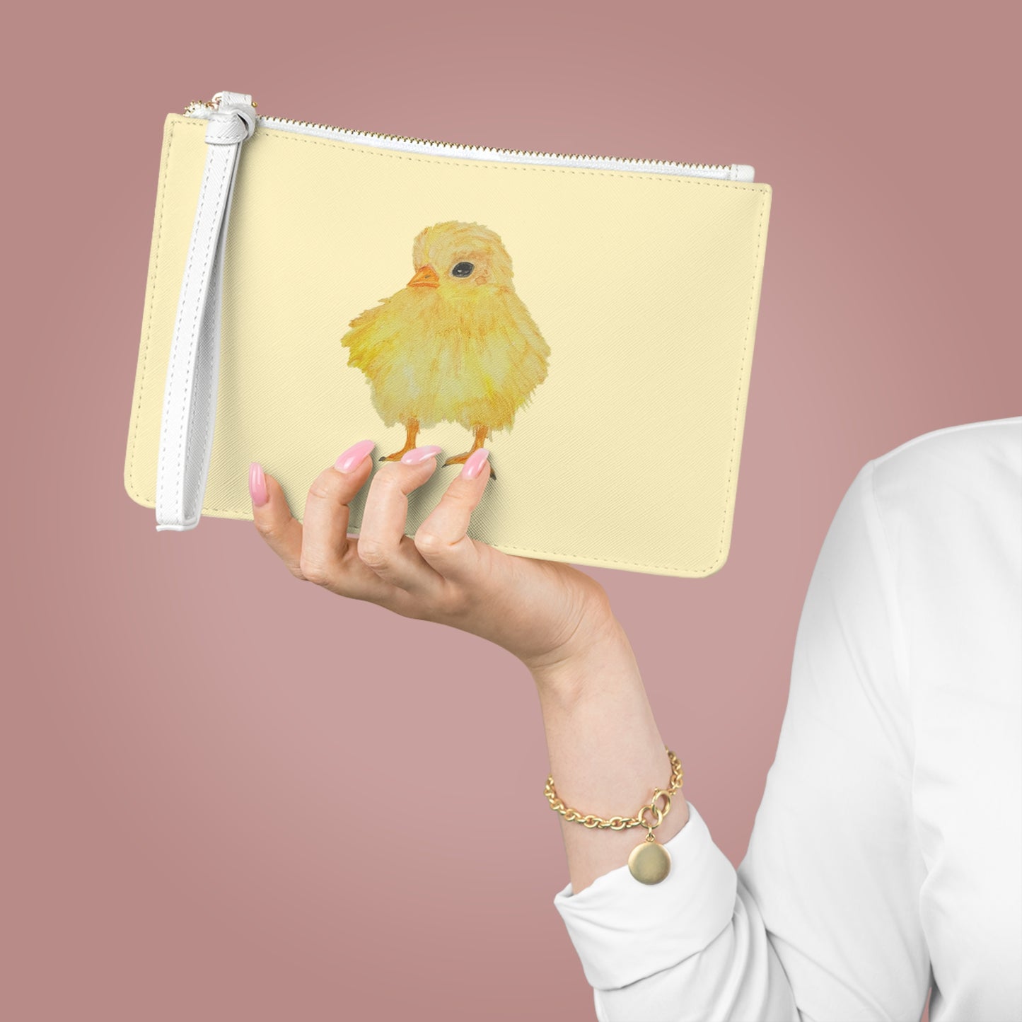 Spring Baby Chick Clutch Bag — Soft Yellow Saffiano Wristlet