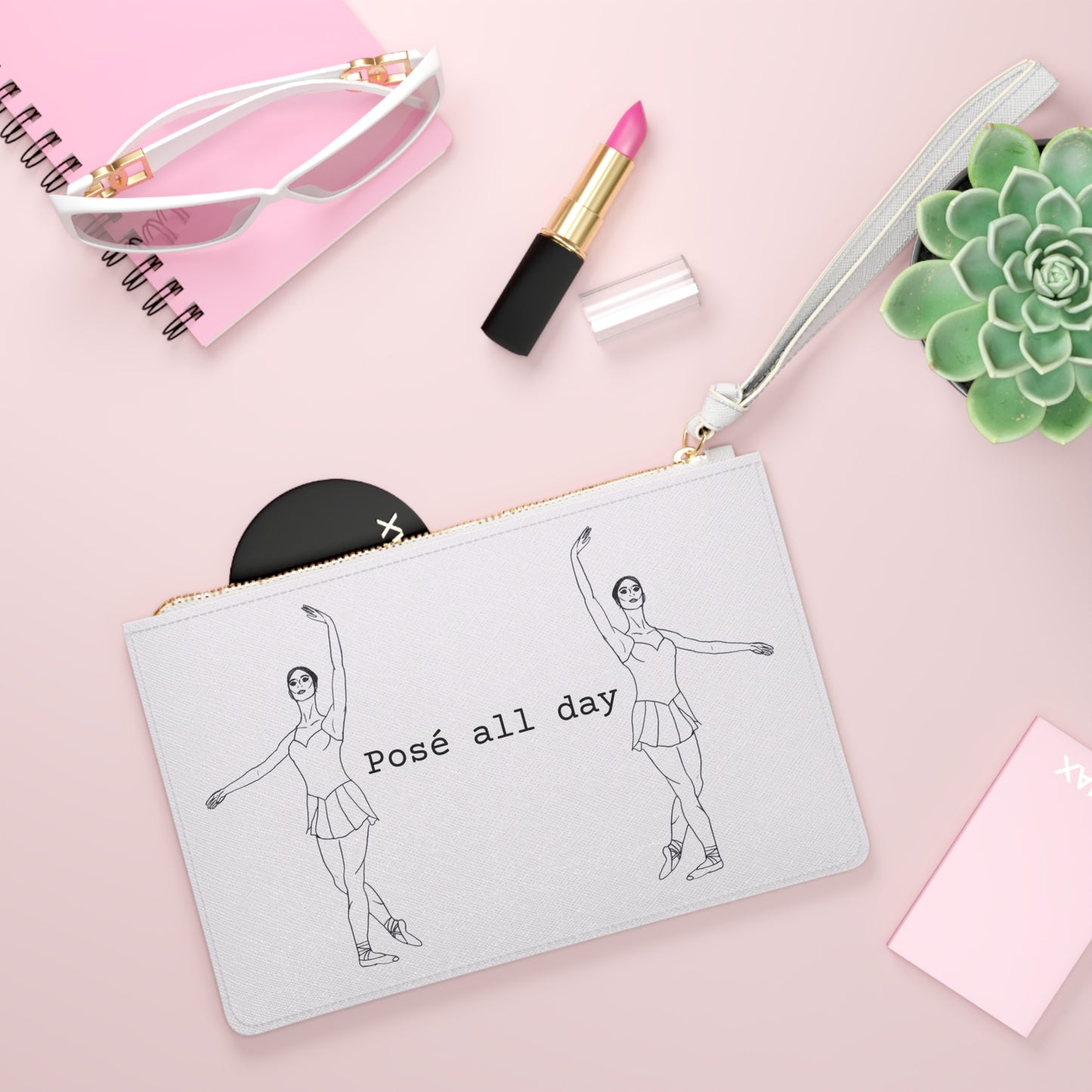 Ballet Dancers Clutch Bag — Minimalist Pointe Shoe Sketch Wristlet