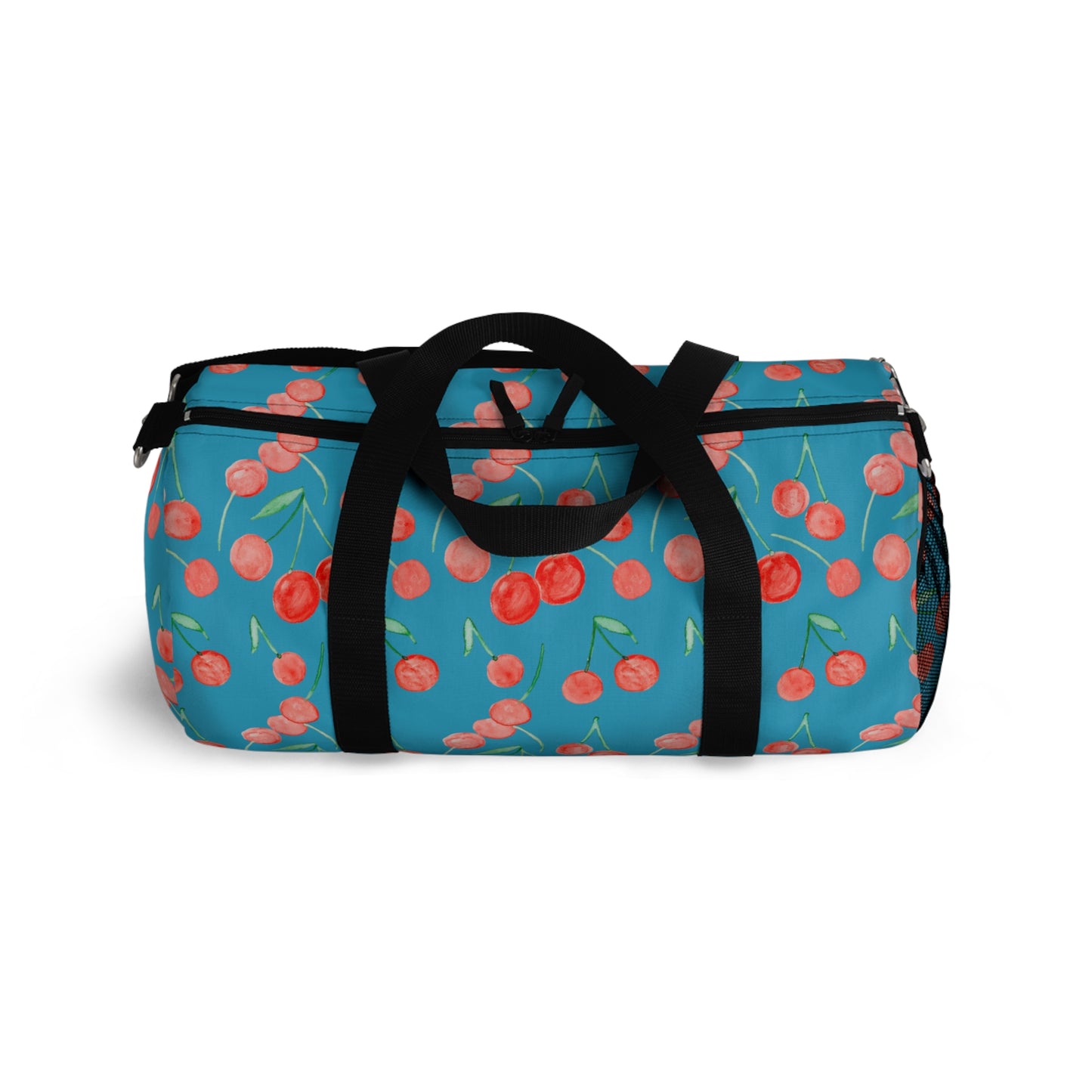 Cherry Pattern Duffel Bag | Blue Cherry Print Travel Bag
