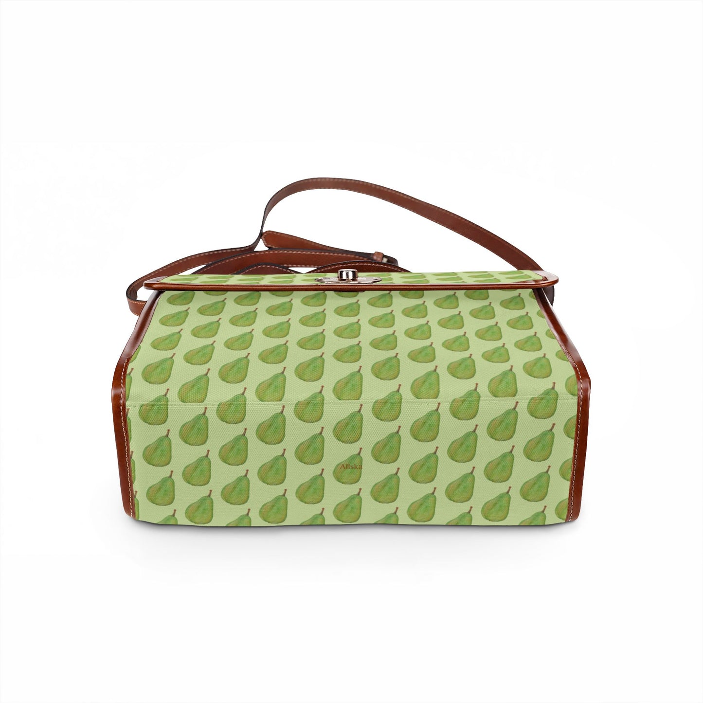 Green Pear Pattern Canvas Tote — Waterproof Fruit Print Bag