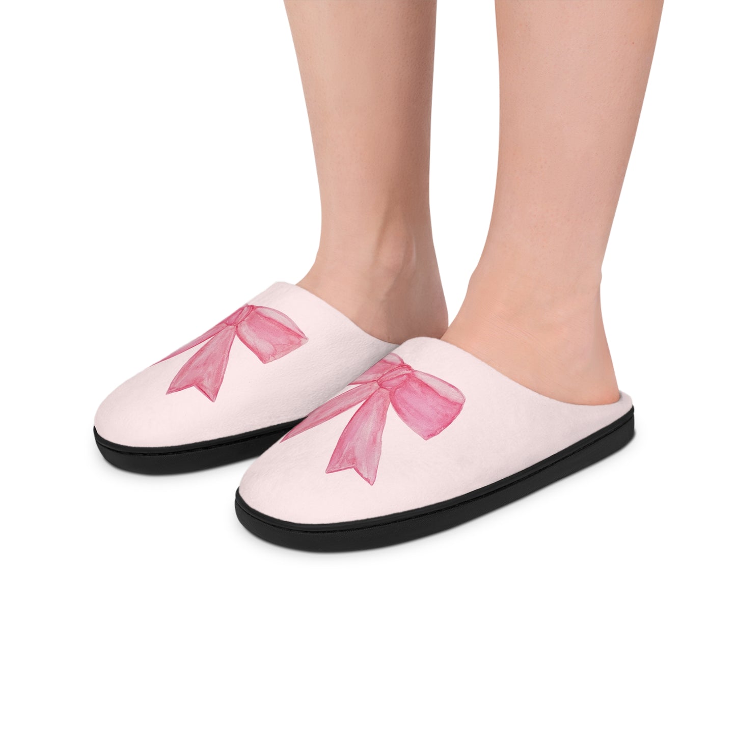 Pink Bow Women's Cozy House Slippers — Ballet Ribbon Design