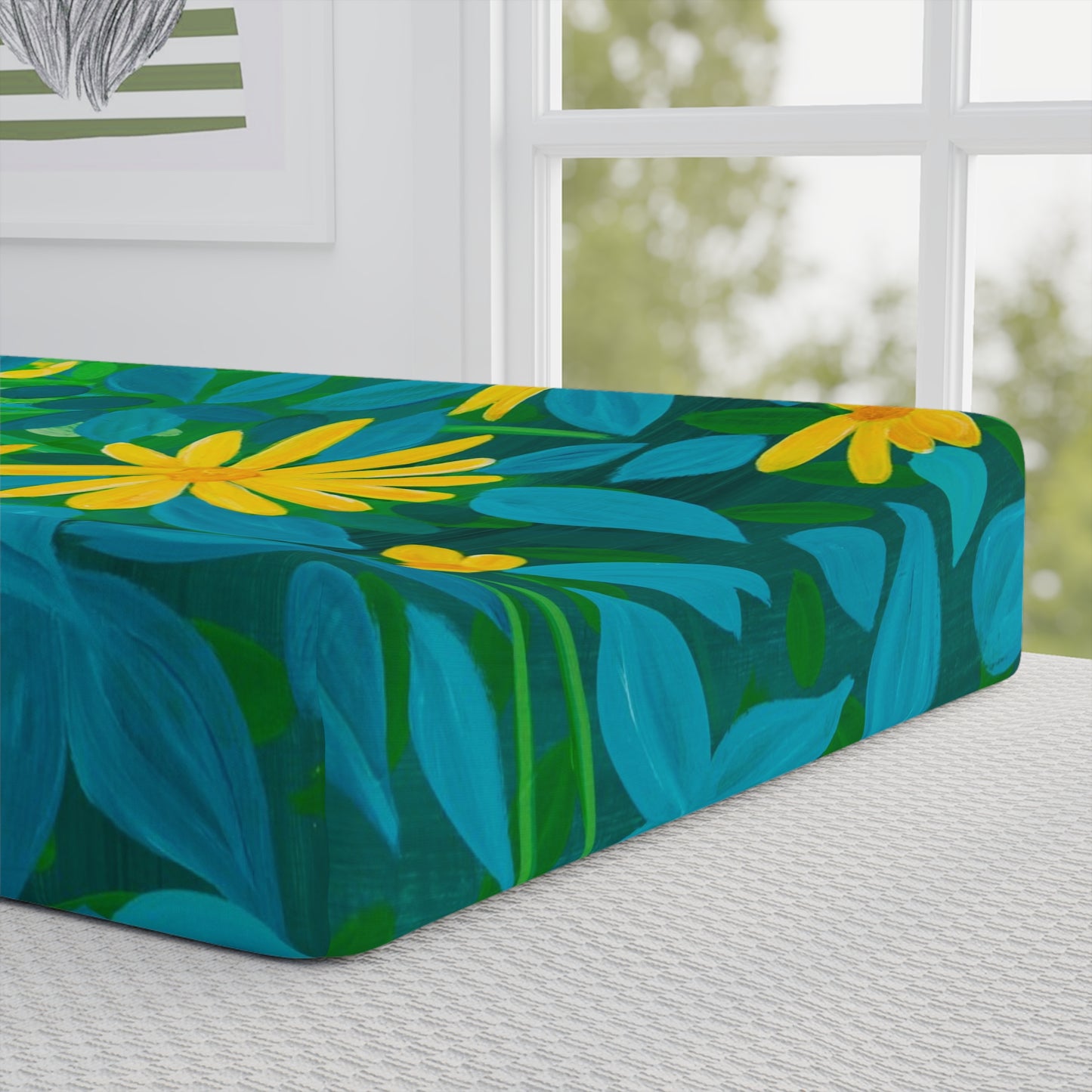 Green Floral Daisy Changing Pad Cover — Bright Nursery Bedding