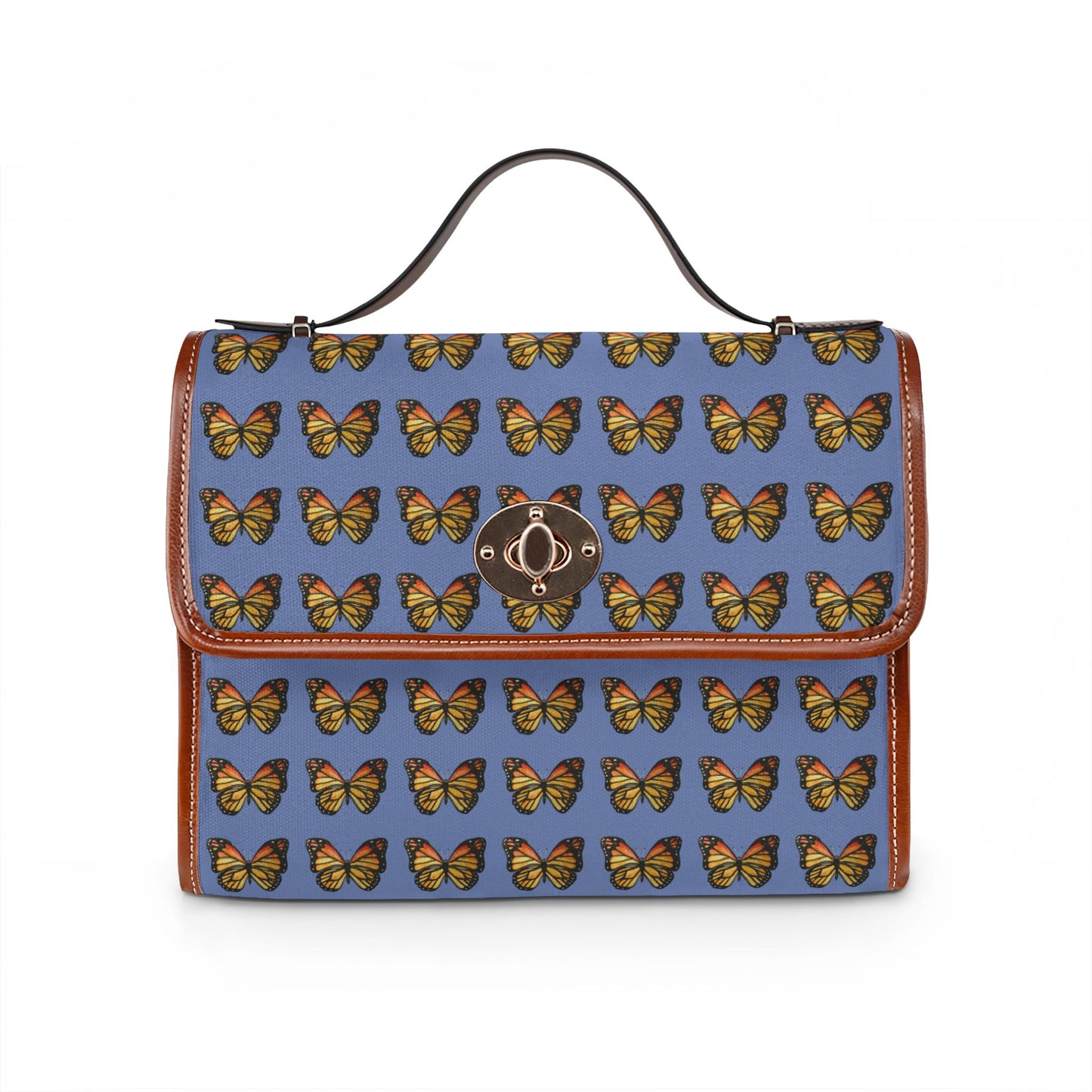 Butterfly Pattern Canvas Tote — Retro Blue Waterproof Bag