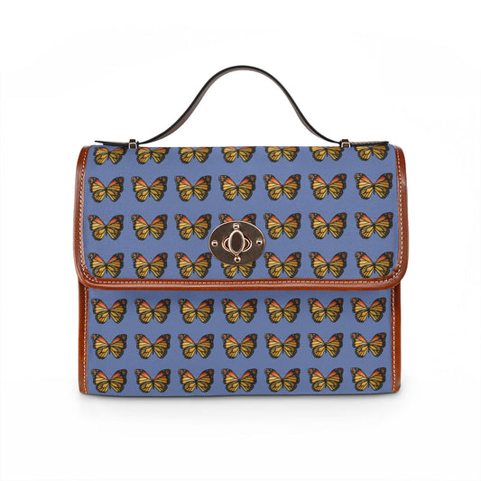 Butterfly Pattern Waterproof Canvas Bag — Retro Blue Tote/Backpack