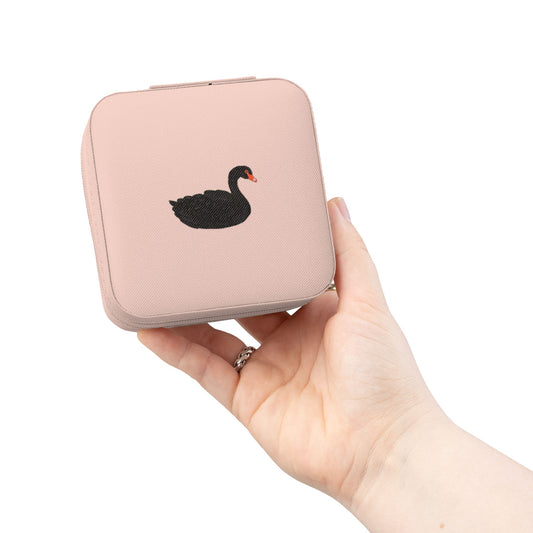 Compact Black Swan Jewelry Travel Case — Ring & Earring Organizer