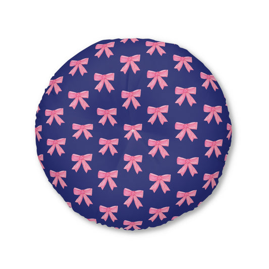 Pink Bow Floor Pillow — Dark Blue