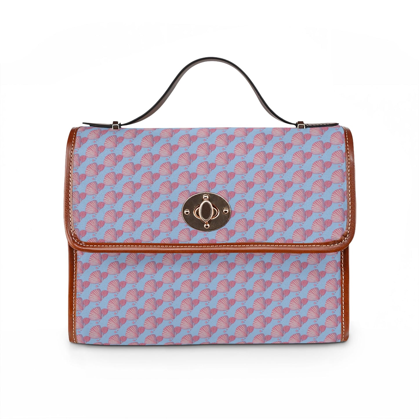 Seashells and Pearls Blue Waterproof Canvas Shoulder Satchel