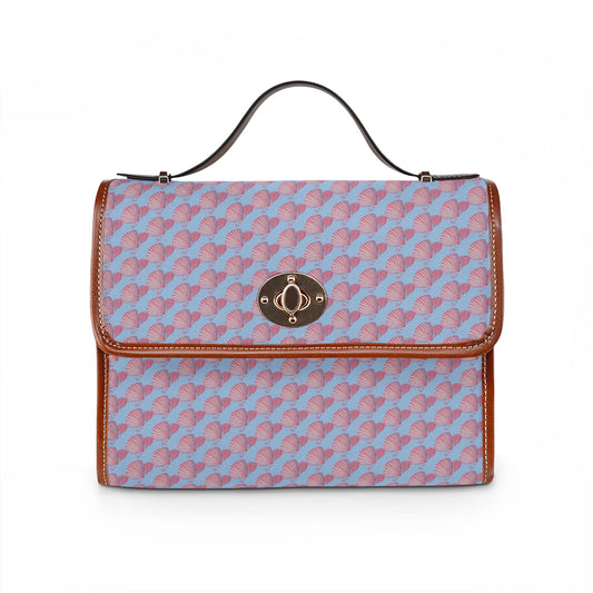 Seashells and Pearls Blue Waterproof Canvas Shoulder Satchel