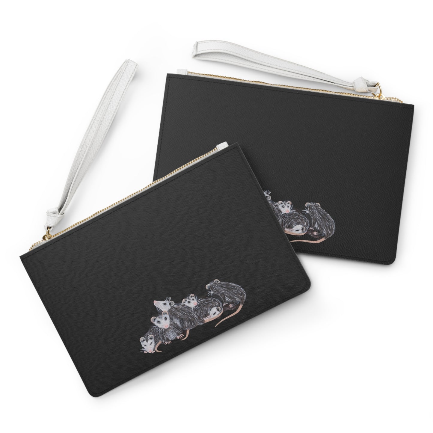Possum Babies Black Clutch Bag — Illustrated Opossum Wristlet Purse