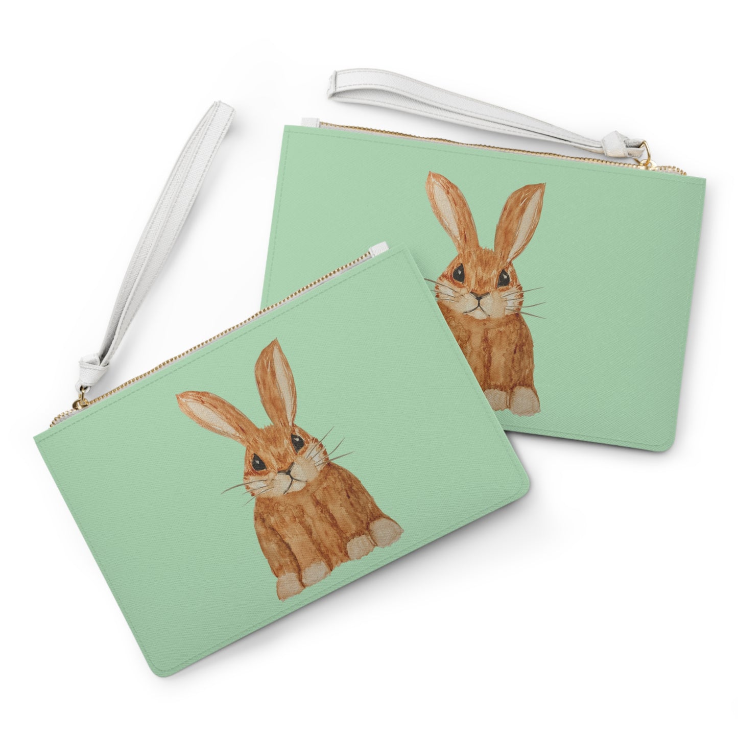 Bunny Clutch Bag — Watercolor Rabbit Saffiano Wristlet