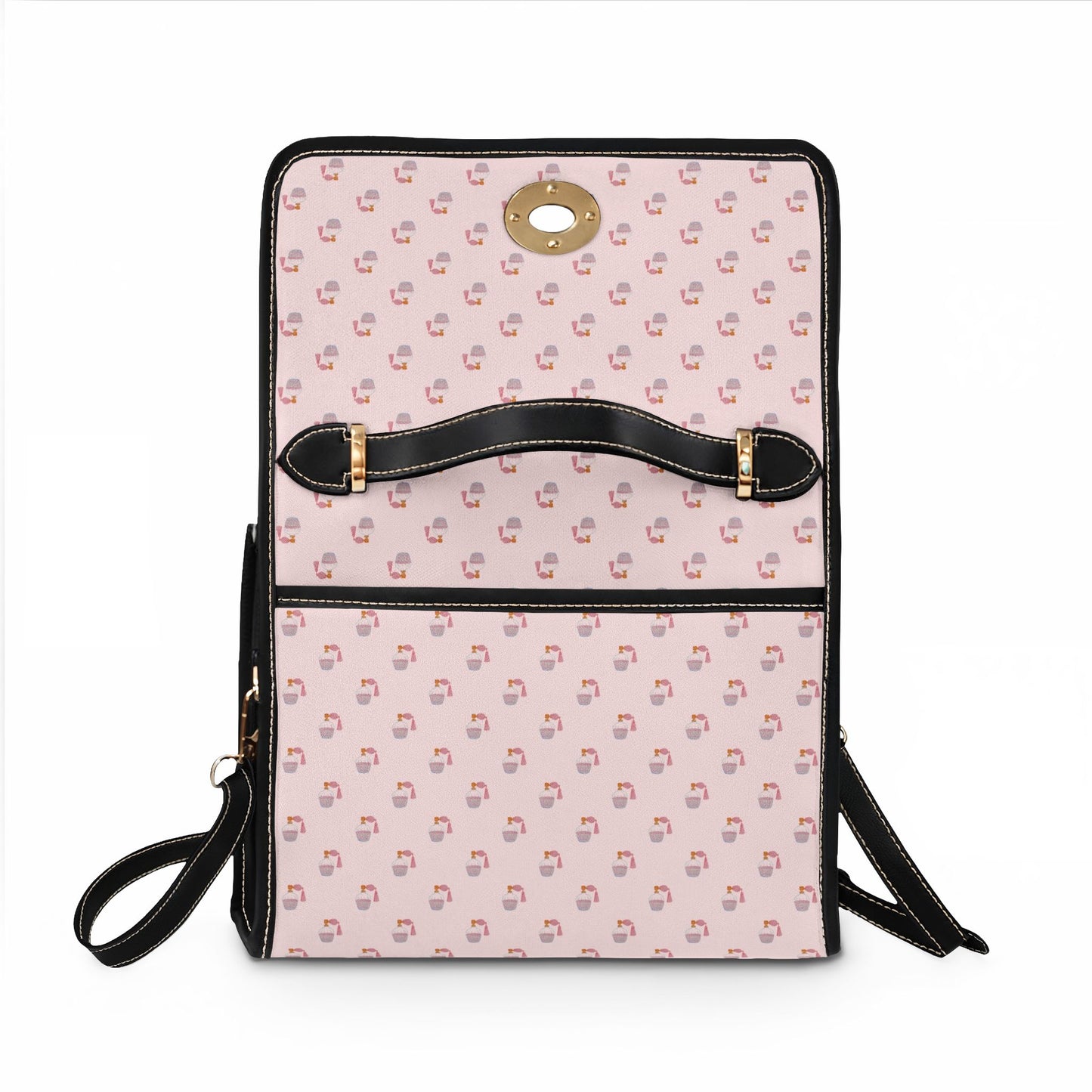 Pink Perfume Canvas Handbag — Waterproof Crossbody Satchel with Vegan Leather Trim
