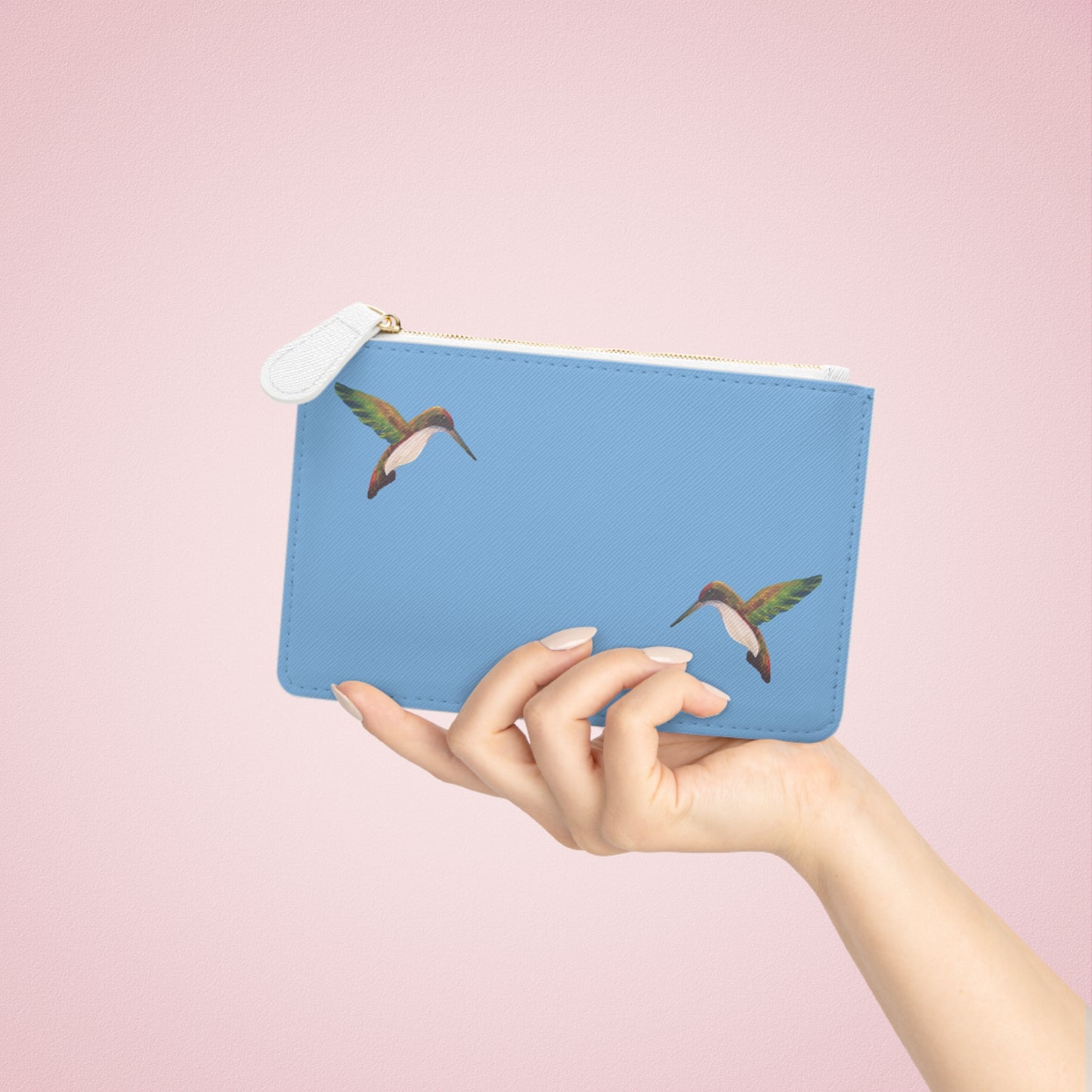 Mini Clutch Bag With Cute Hummingbirds in Blue