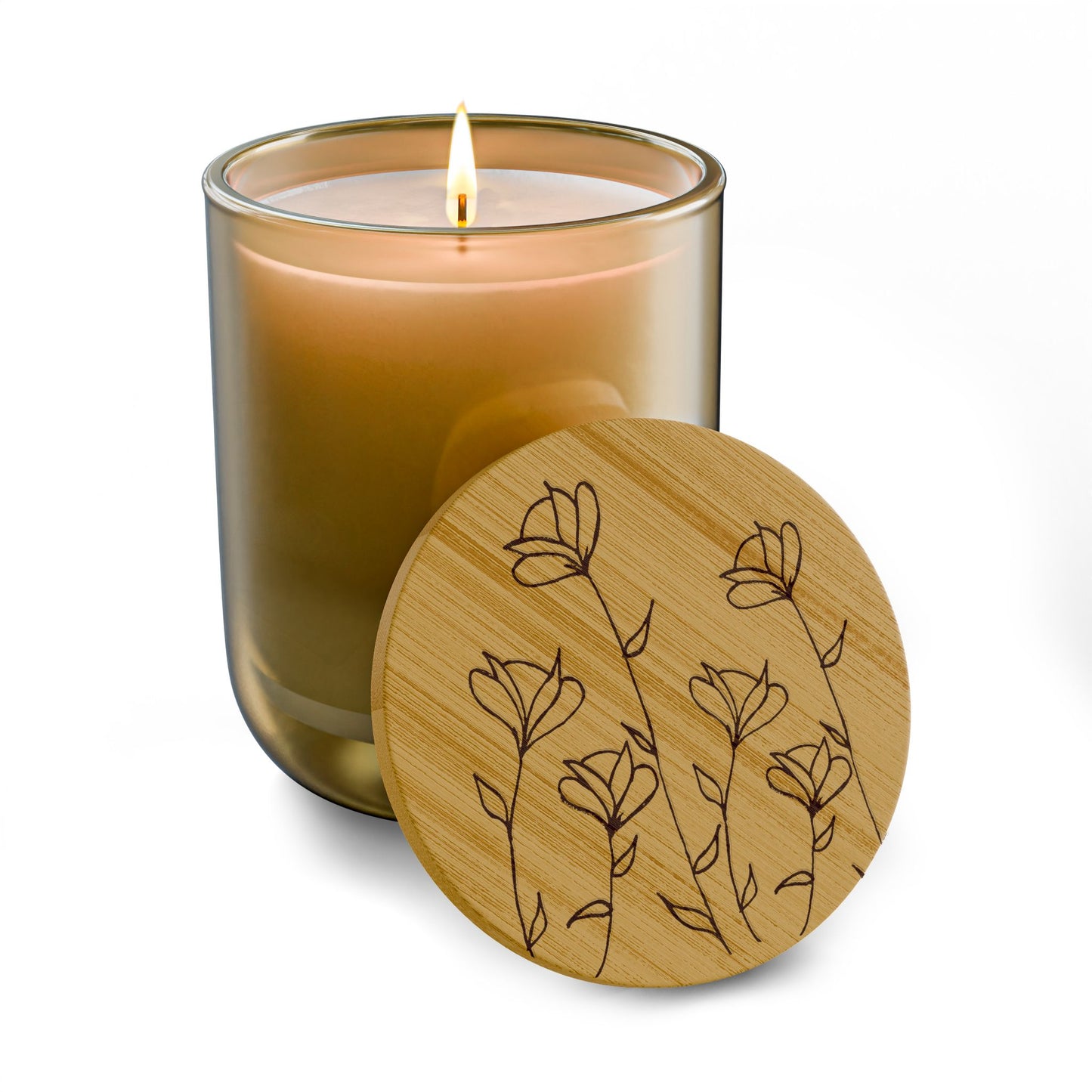Engraved Floral Soy Candle — 14oz with Bamboo Lid