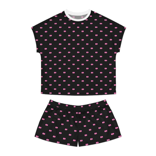 Pink Begonia Black Women's Short Pajama Set