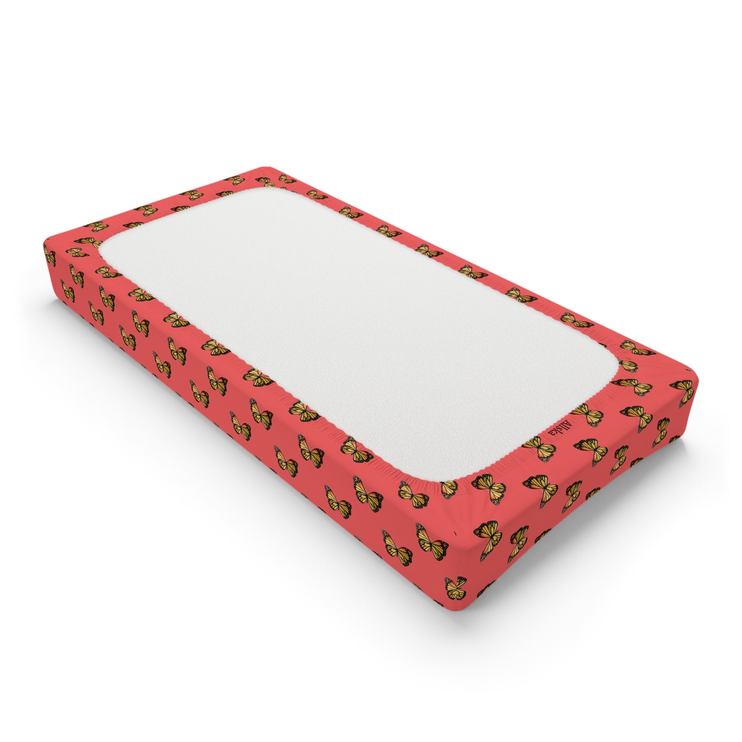 Butterfly Baby Changing Pad Cover — Coral Floral Nursery Bedding