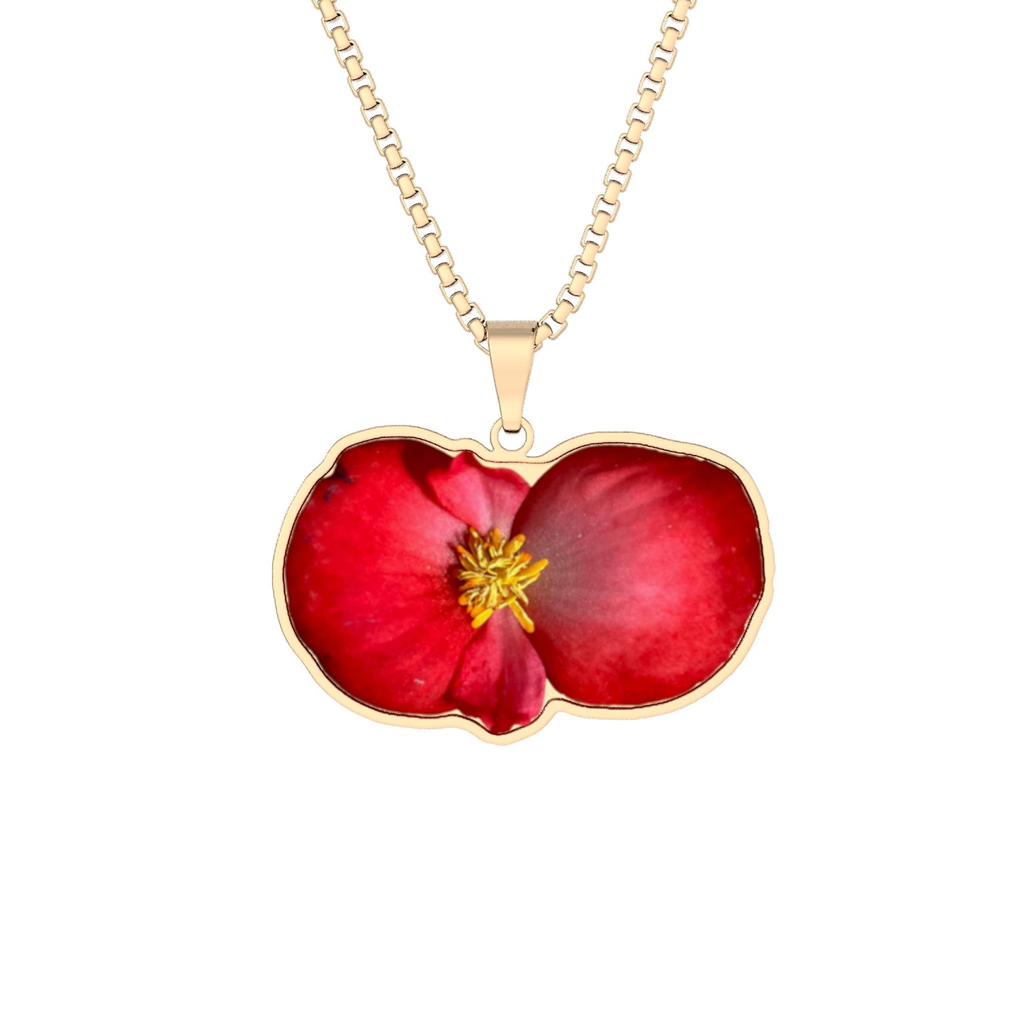 Cutout Red Begonia Pendant Necklace Floral Keepsake