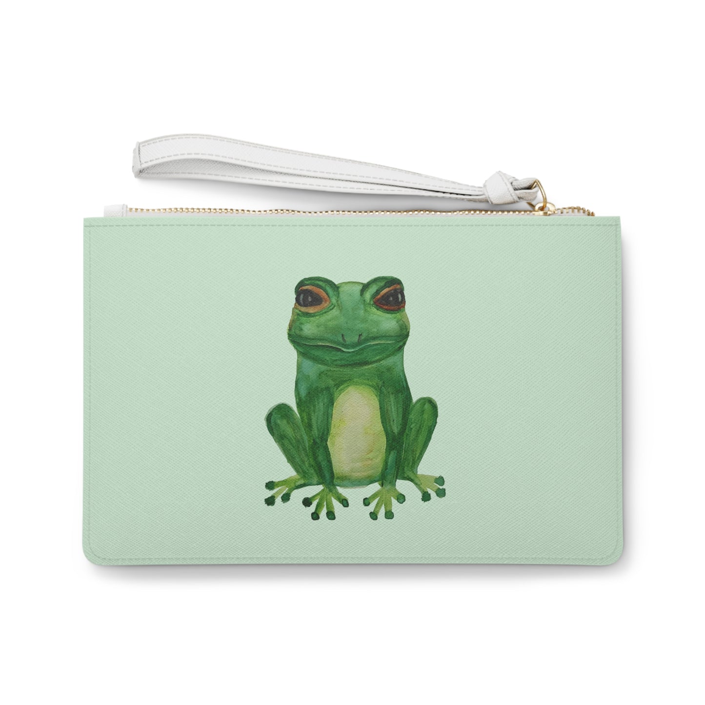 Mint Green Tree Frog Clutch Bag — Illustrated Frog Wristlet Purse
