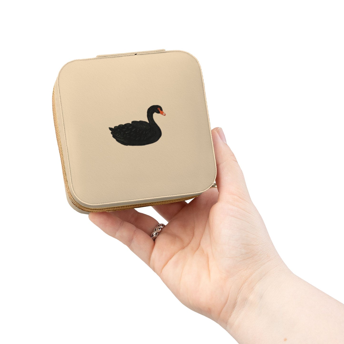 Compact Black Swan Jewelry Travel Case — Ring & Earring Organizer