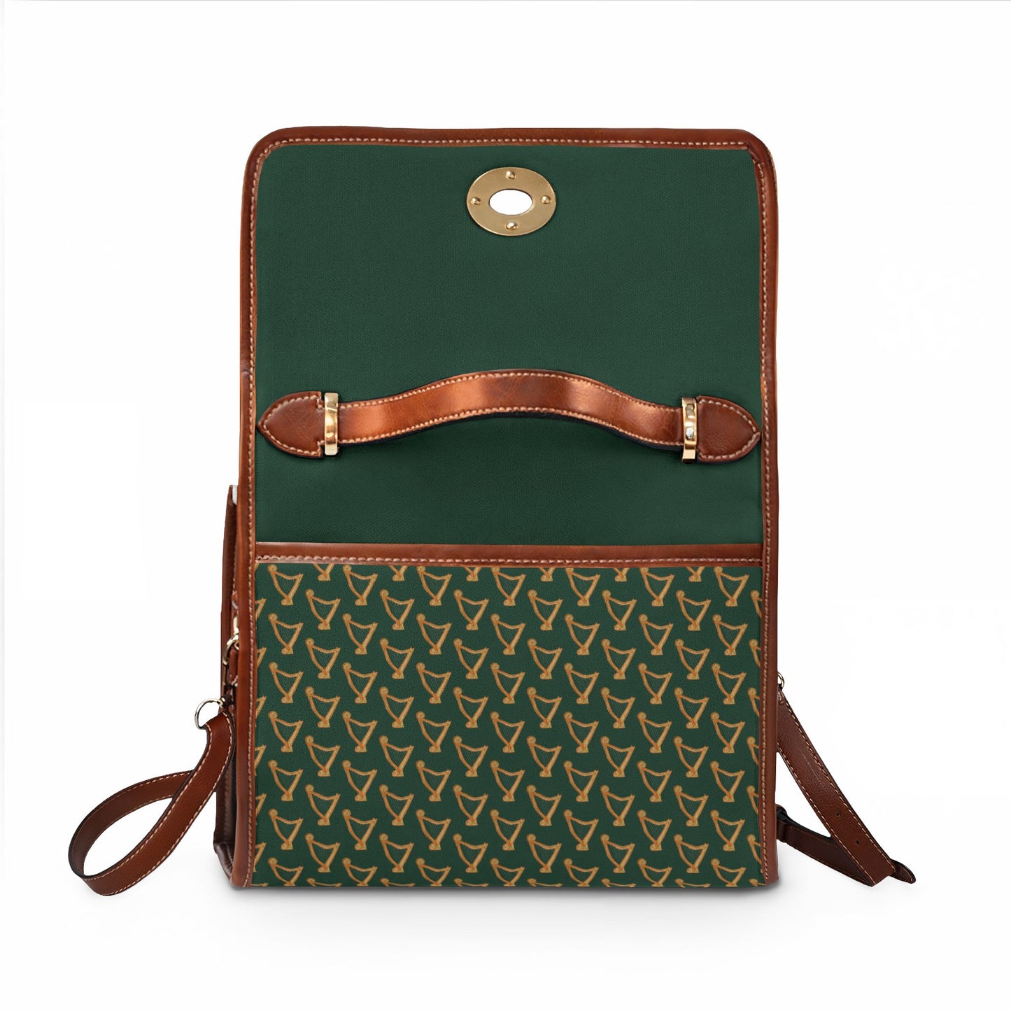 Green Celtic Harp Pattern Leather-Trim Satchel