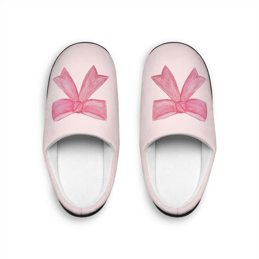 Pink Bow Women's Cozy House Slippers — Ballet Ribbon Design