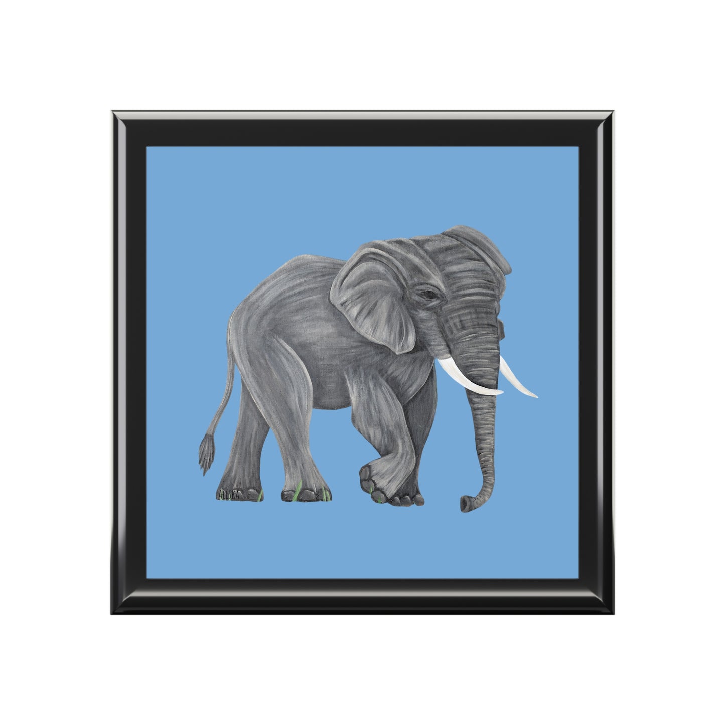Gray Elephant Illustration Blue Jewelry Box