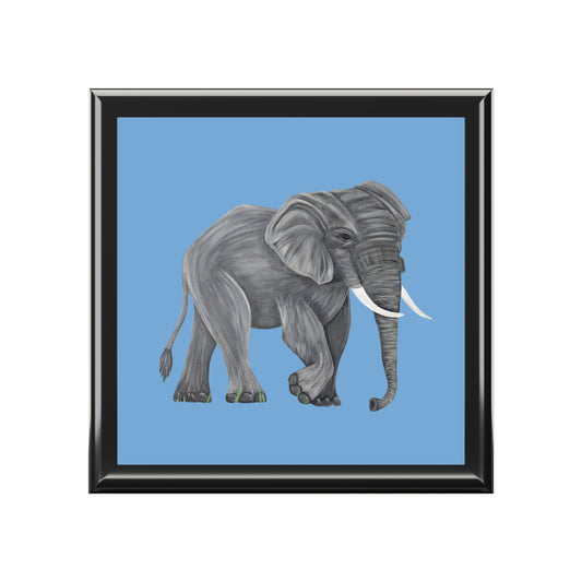 Gray Elephant Illustration Blue Jewelry Box